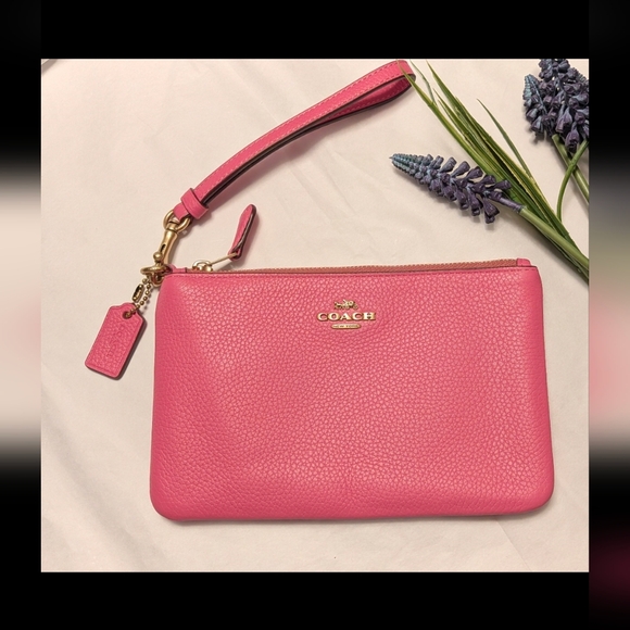 Coach Handbags - Coach Pebbled Leather Wristlet in PETUNIA Pink - EUC